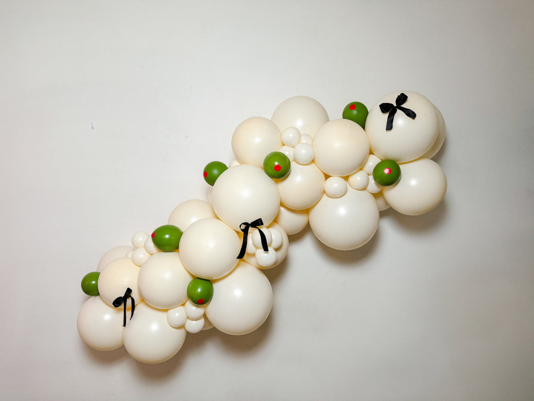 Olive-Themed Balloon Garland: The Perfect Touch for Your Charcuterie & Wine Night